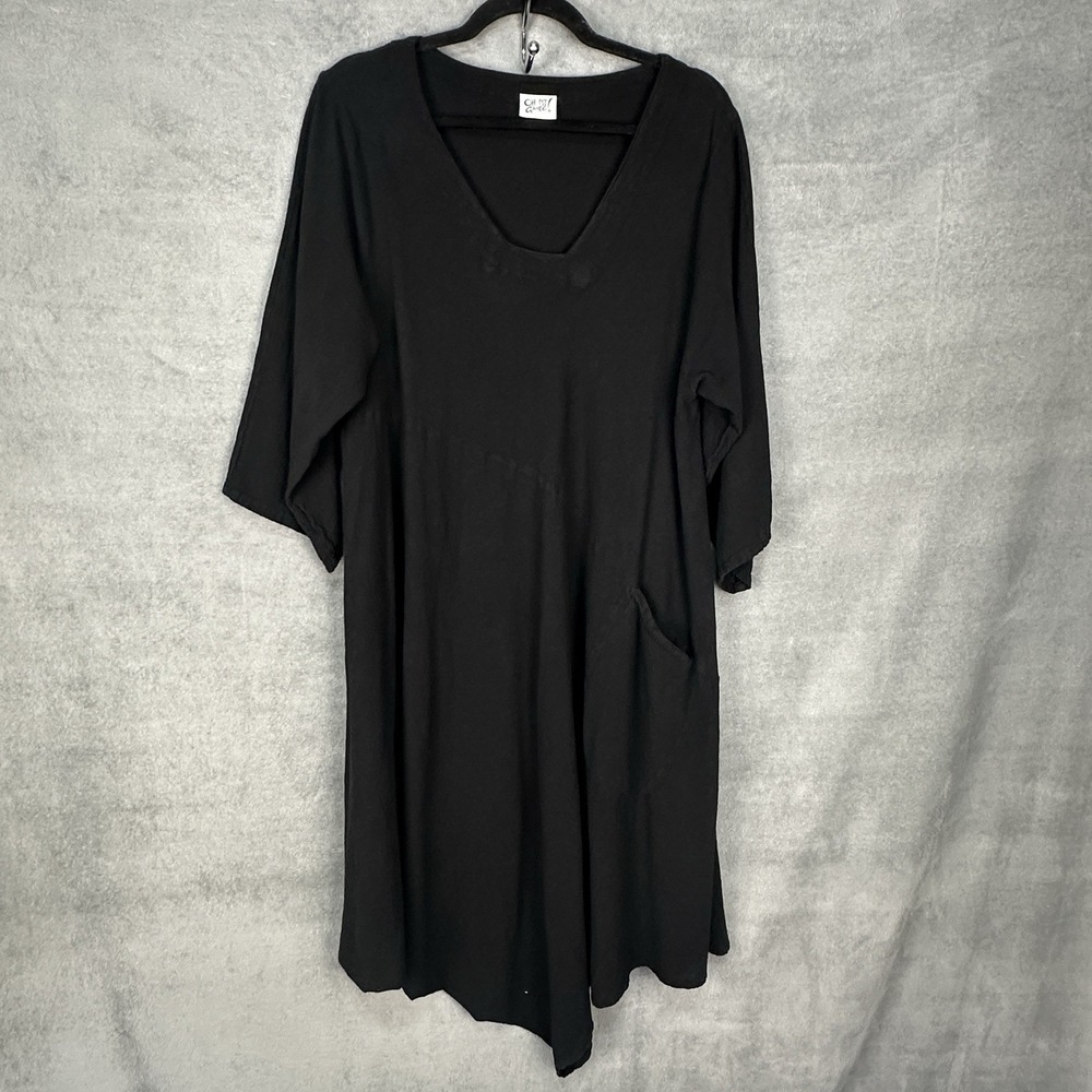 Oh My Gauze Dress Womens Size 2 L/XL Black Oversized Sleeve Lagenlook Comfort